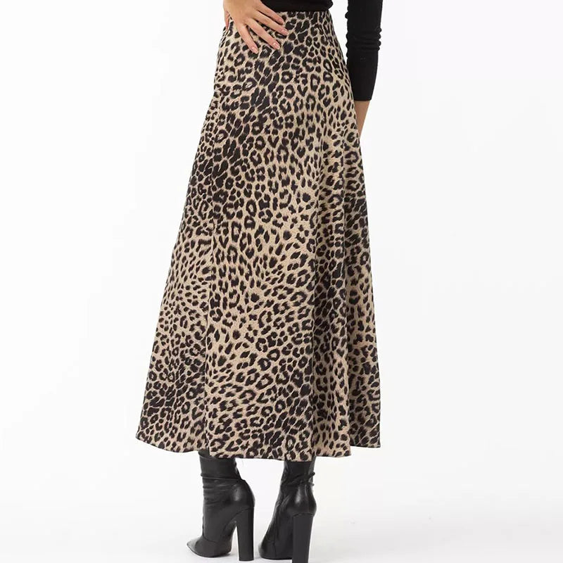 Harper Satin Leopard Midi Skirt