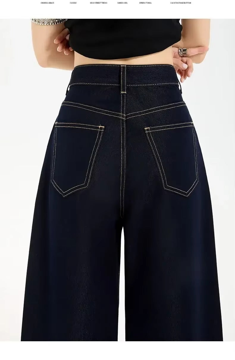 Contrast Stitch Wide Leg Denim Jeans