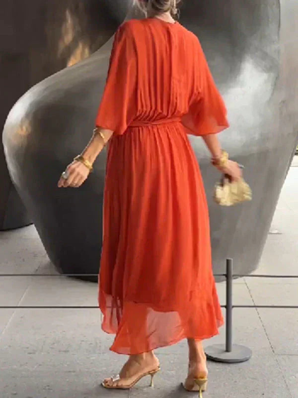 Whitney Elegant Soft V-Neck Silk Dress