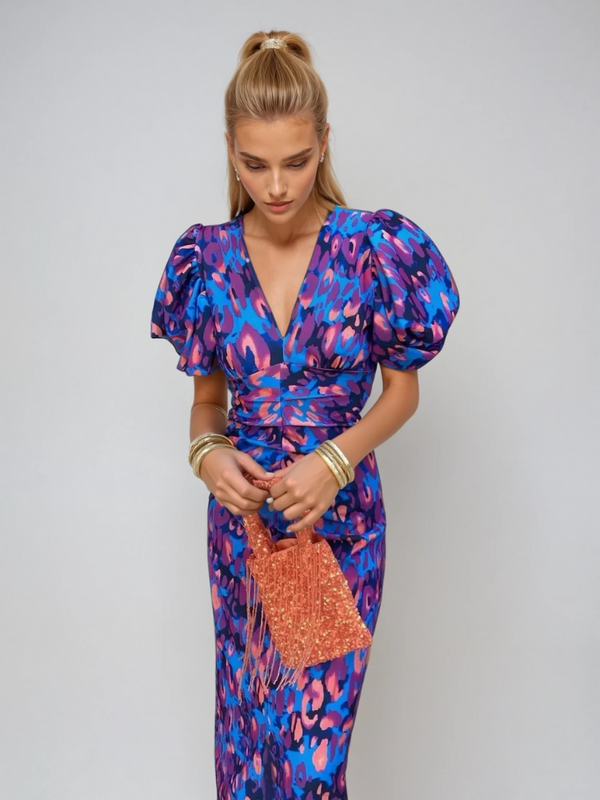 Dianna Elegant Puff Sleeve Printed Dress