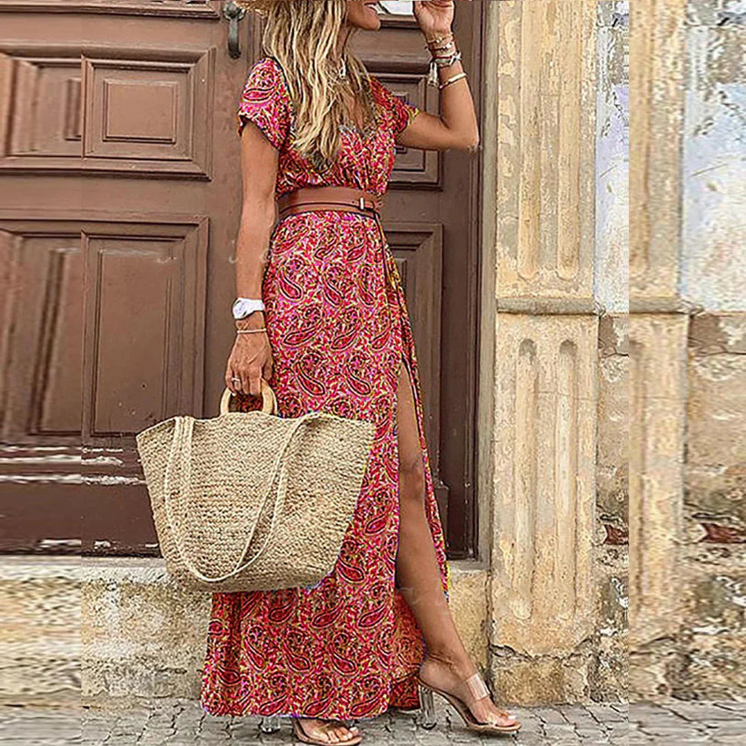 Justine Airy Boho Maxi Dress with Belt